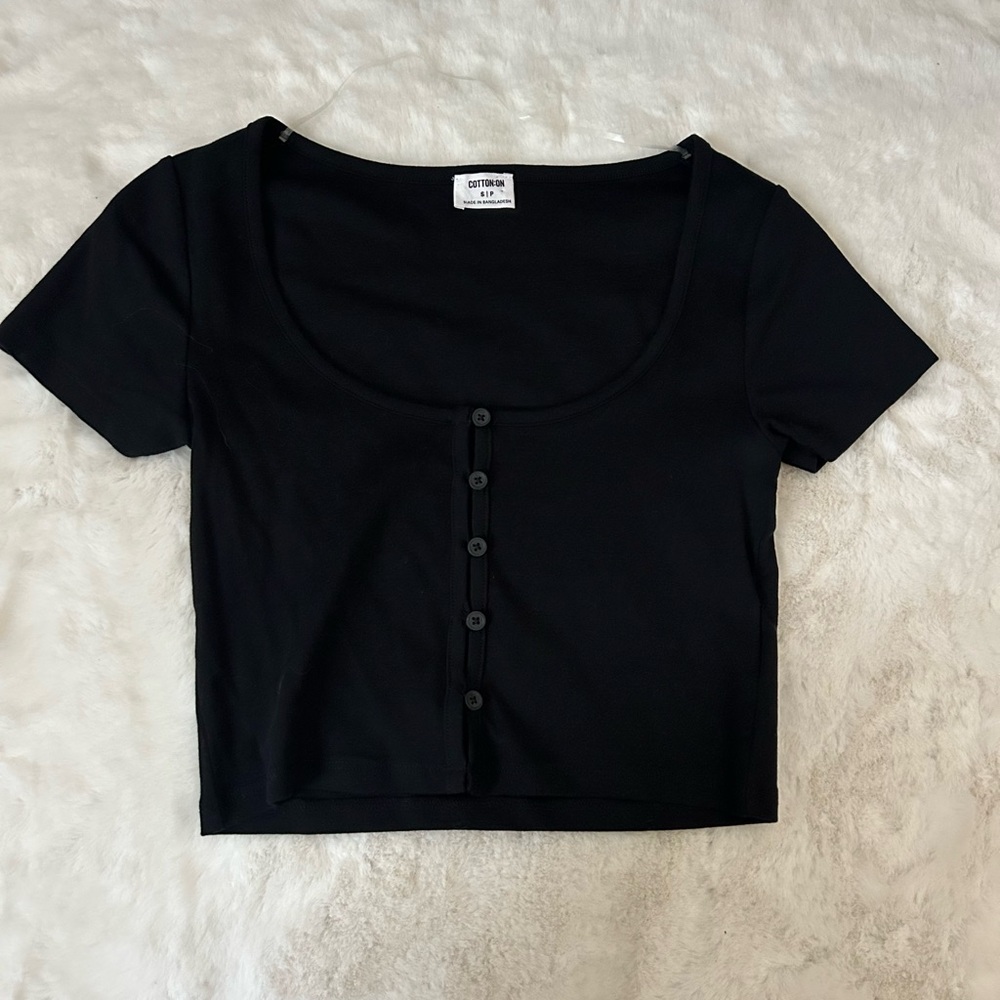 Black Button-Up Crop Top